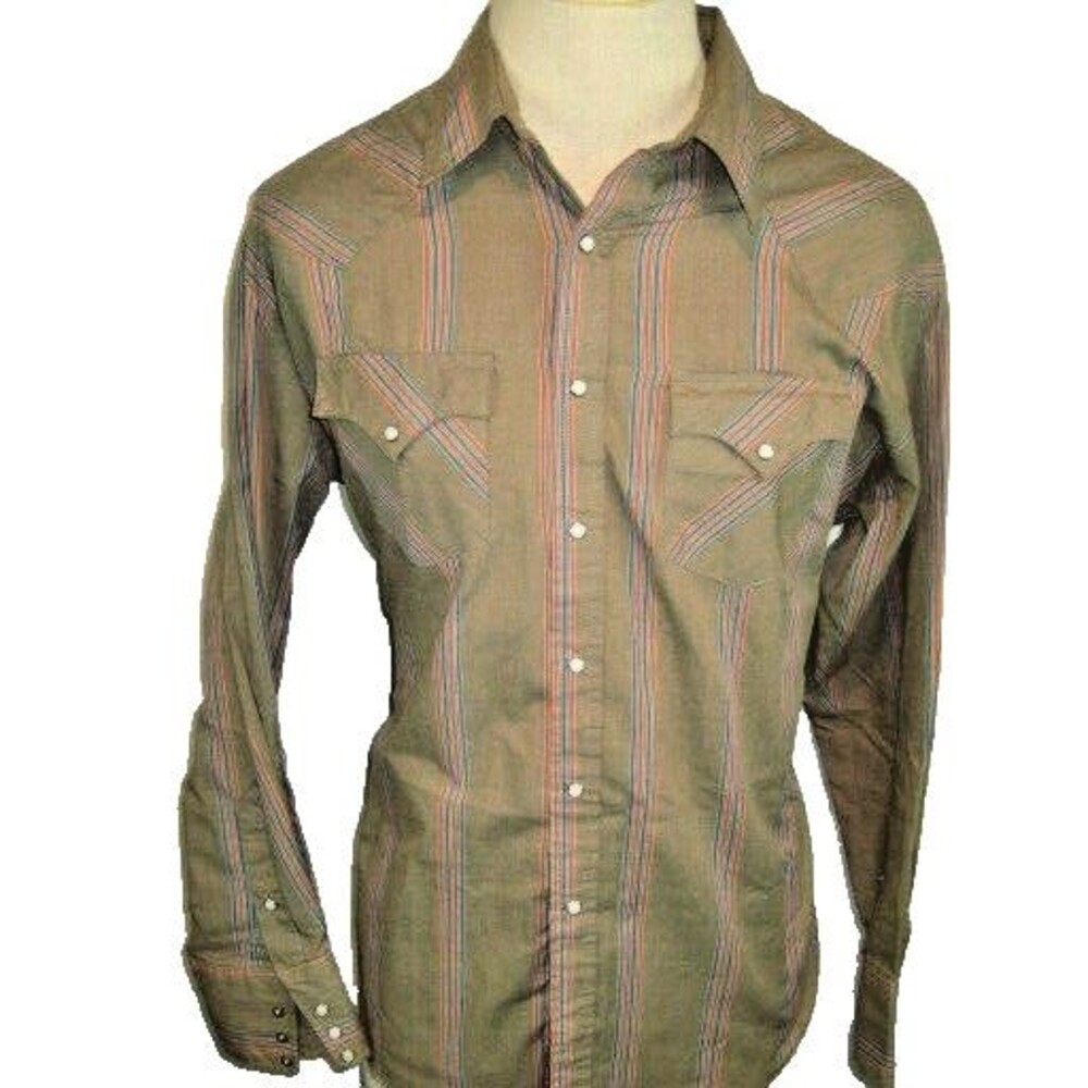 Mens Holt Brown Stripe Western LS Cowboy Shirt w Pearl Snaps sz XL
